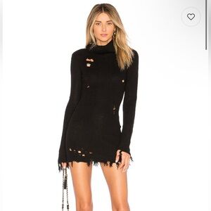 Keeney Lovers and Friends Black Distressed Knit Long-Sleeve Mini Dress Size XS